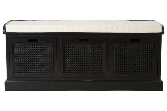 Cambridge Black Three Drawer Storage Bench with Cushion