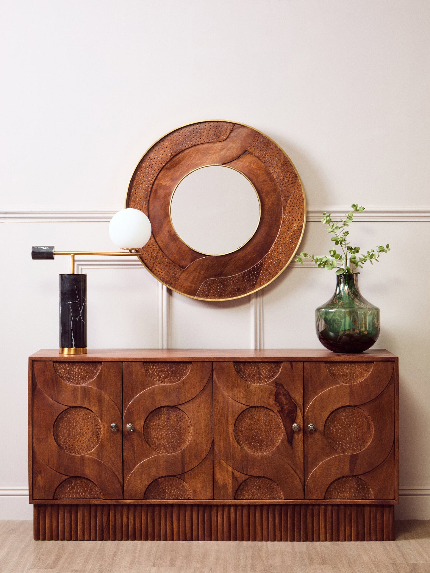 Zulu Round Mango Wood Hammered Wall Mirror