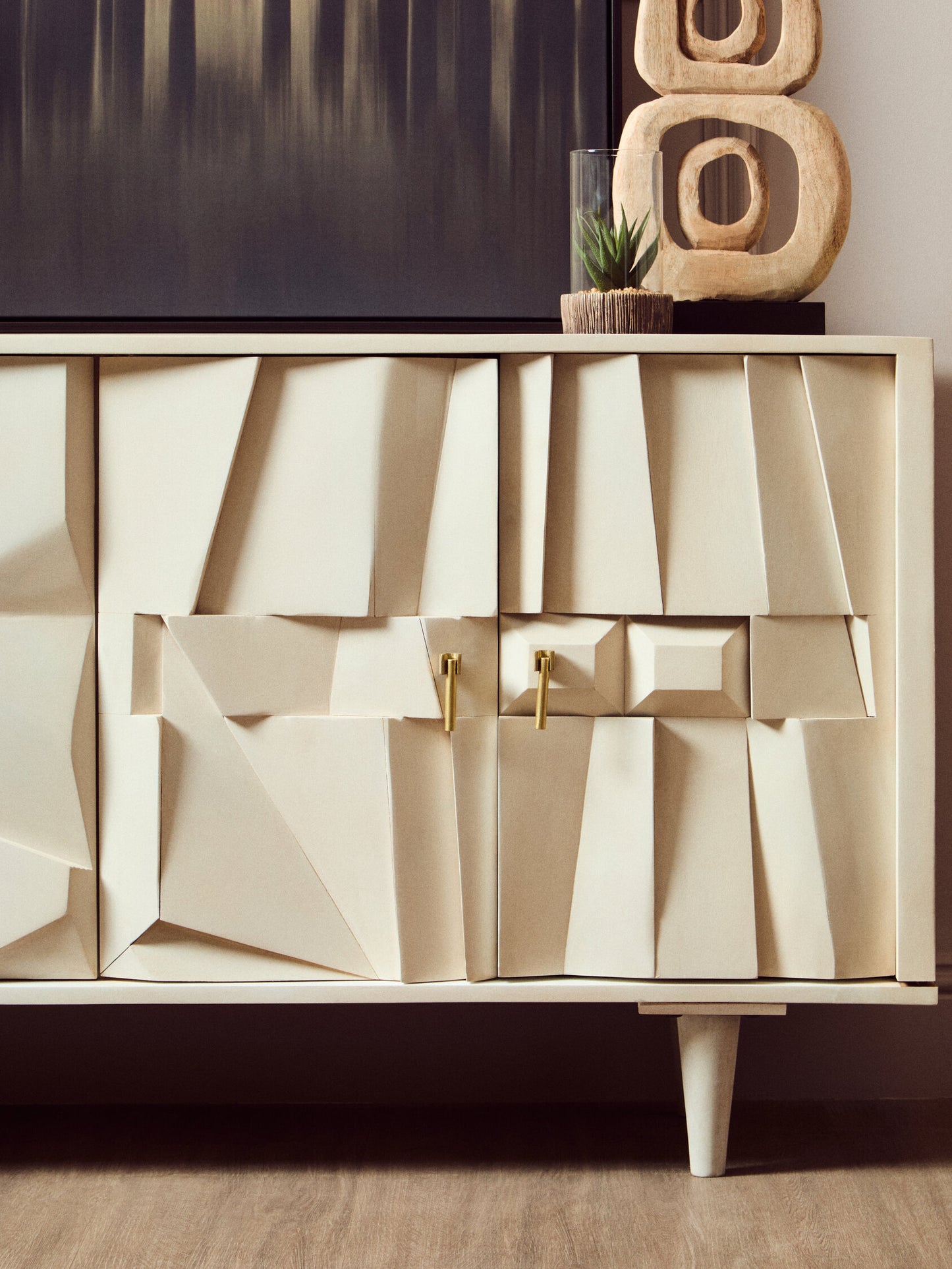 Orla Four Door Whitewash Mango Wood Abstract Sideboard