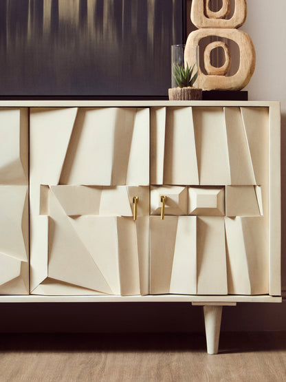 Orla Four Door Whitewash Mango Wood Abstract Sideboard