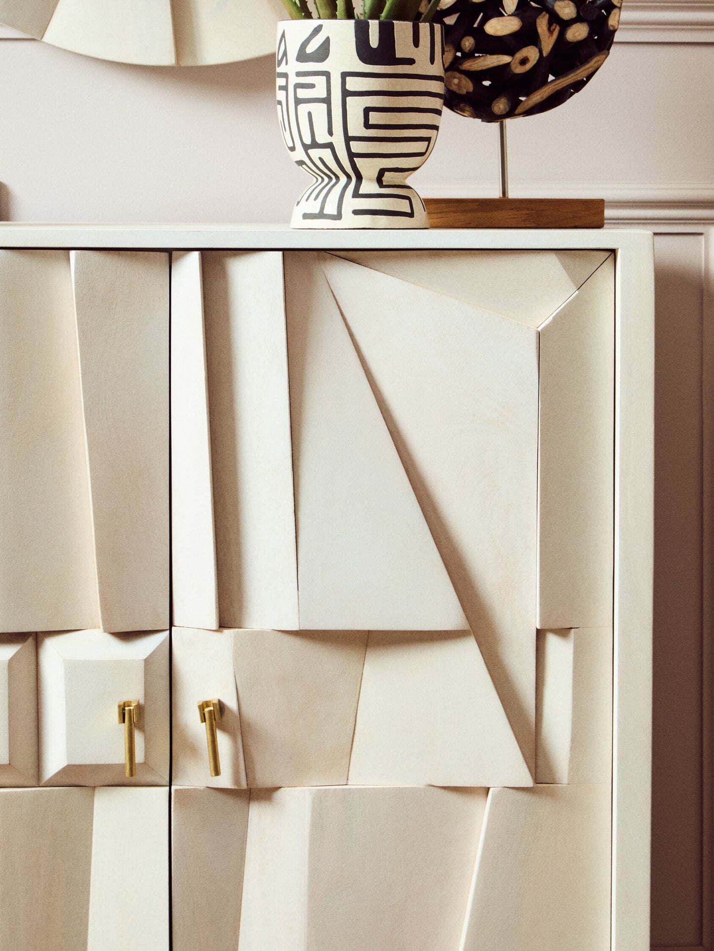 Orla Two Door Whitewash Mango Wood Abstract Cabinet