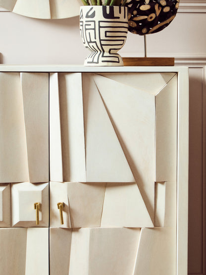 Orla Two Door Whitewash Mango Wood Abstract Cabinet