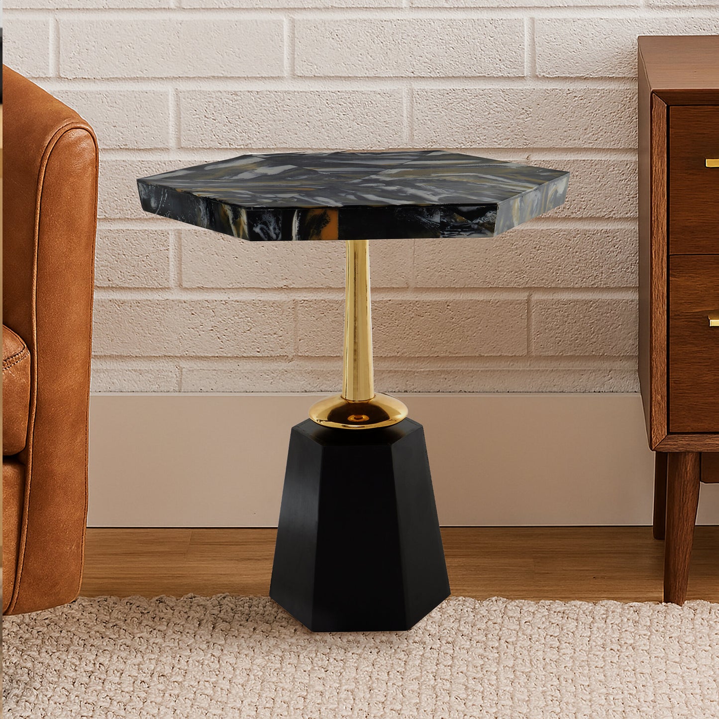 Raya Hexagonal Horn Top Side Table