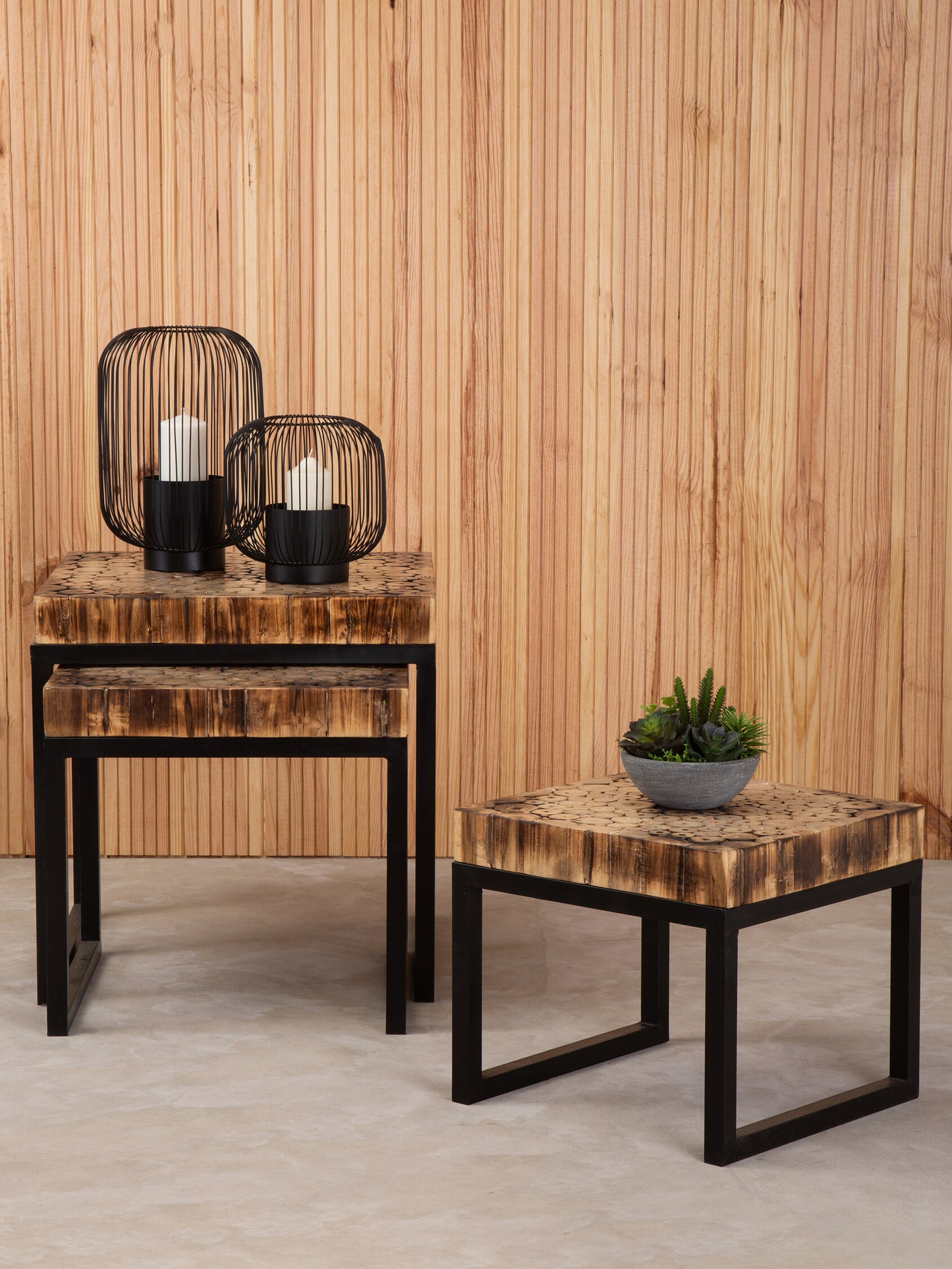 Bankok Mosaic Teak Wood Set Of 3 Nesting Tables