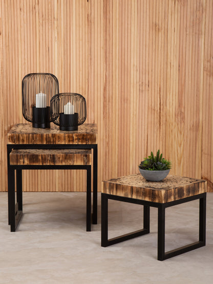 Bankok Mosaic Teak Wood Set Of 3 Nesting Tables