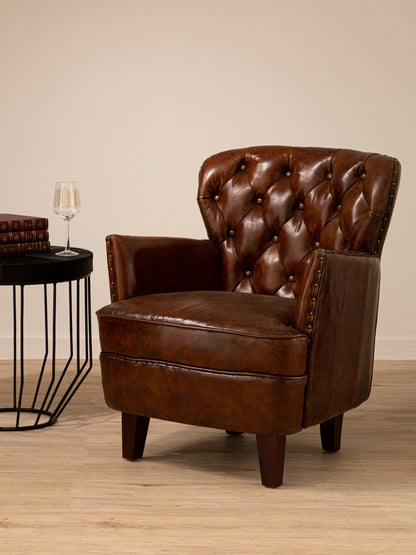 Speakeasy Brown Leather Tufted Armchair