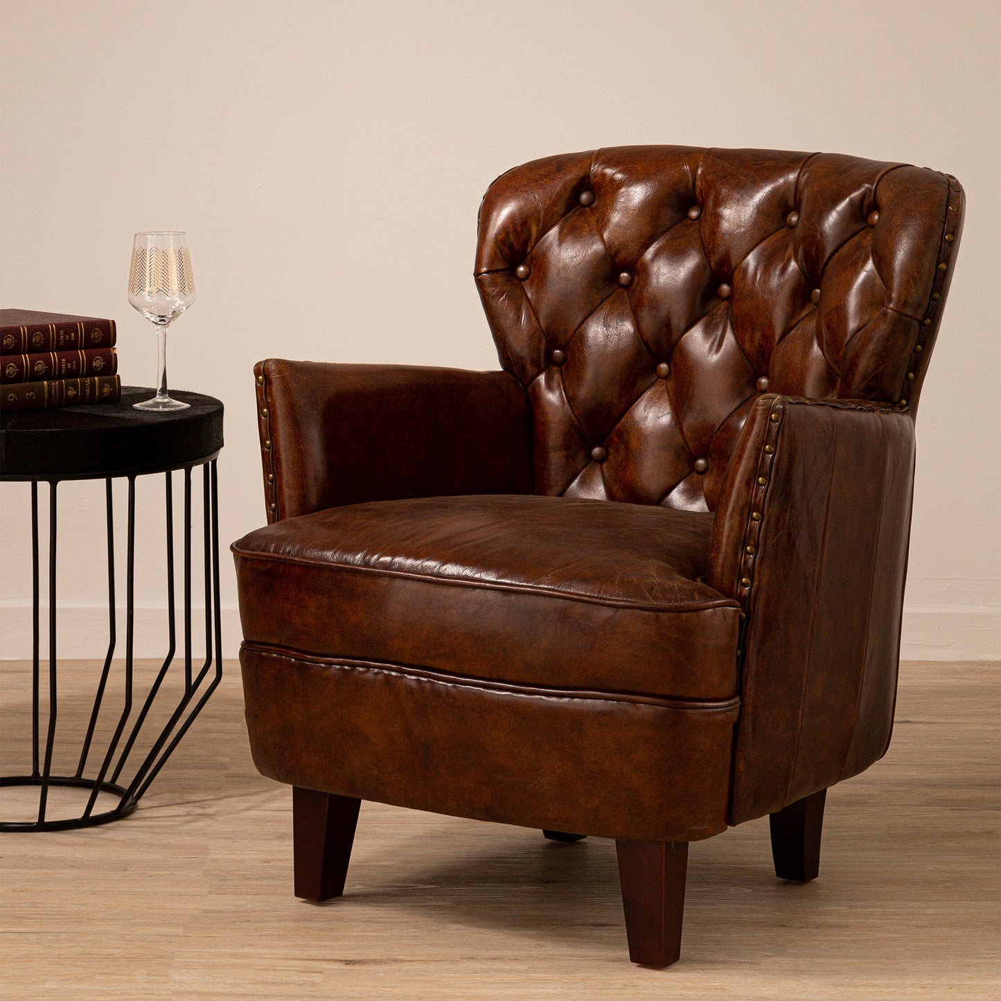 Speakeasy Brown Leather Tufted Armchair