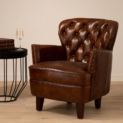 Speakeasy Brown Leather Tufted Armchair