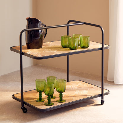 Alexander Parquet Fir Wood Industrial Bar Trolley