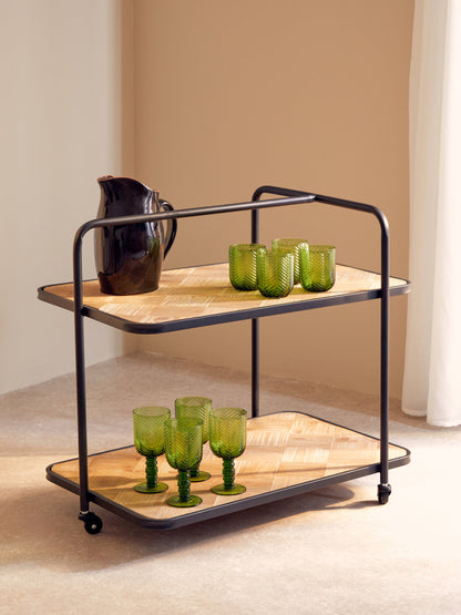Alexander Parquet Fir Wood Industrial Bar Trolley