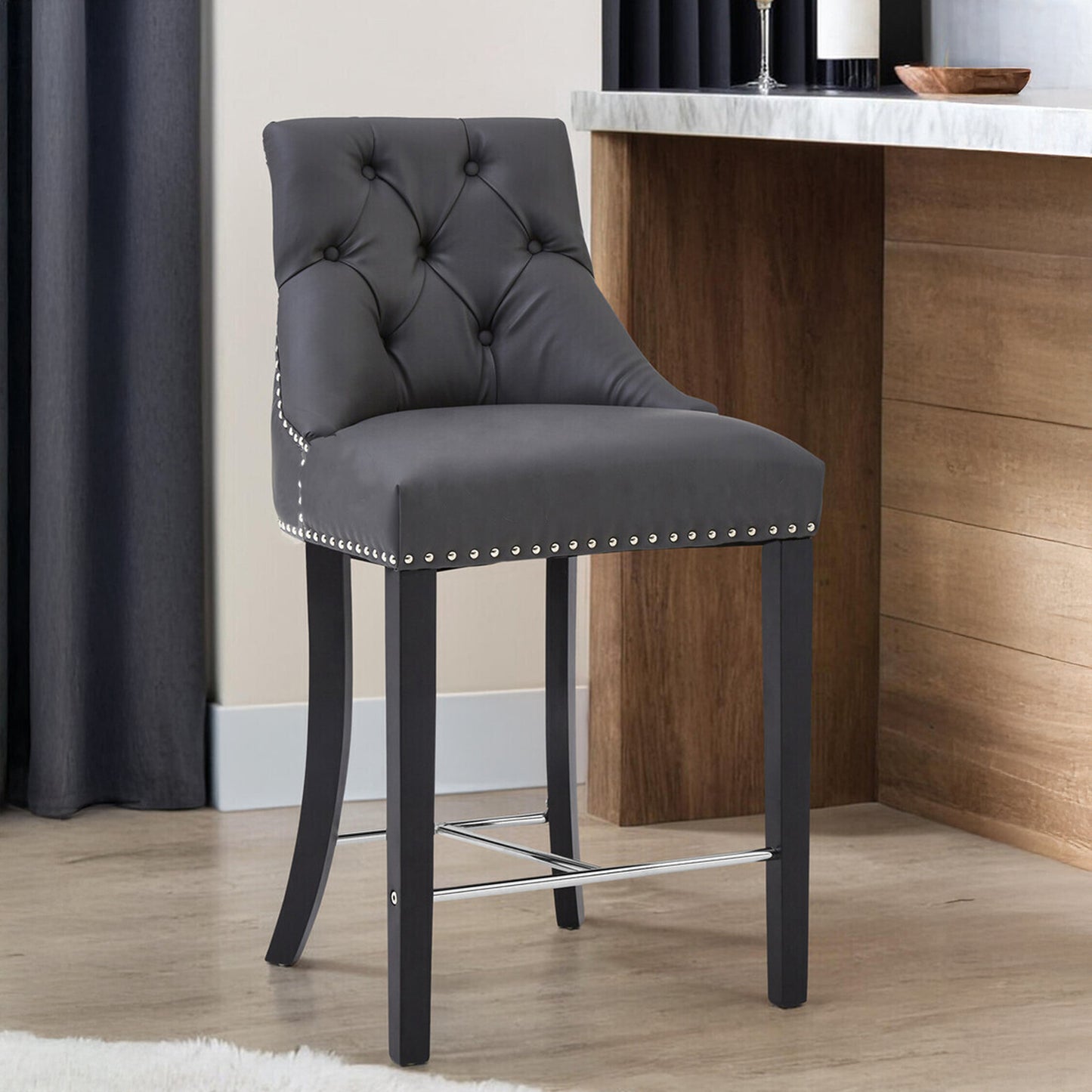 Loxton Grey Faux Leather Bar Stool