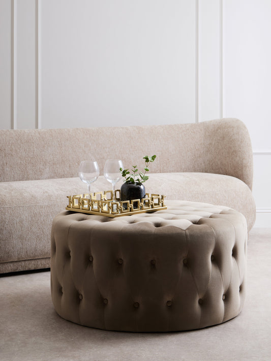 Lafayette Mink Velvet Round Tufted Footstool