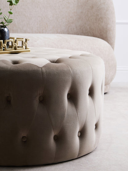 Lafayette Mink Velvet Round Tufted Footstool