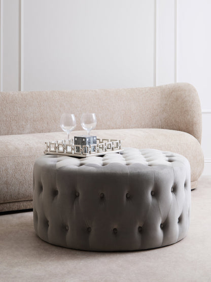 Lafayette Grey Velvet Round Tufted Footstool