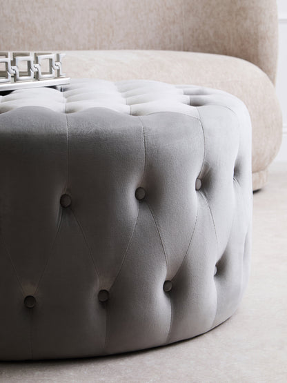 Lafayette Grey Velvet Round Tufted Footstool