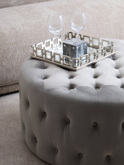 Lafayette Grey Velvet Round Tufted Footstool
