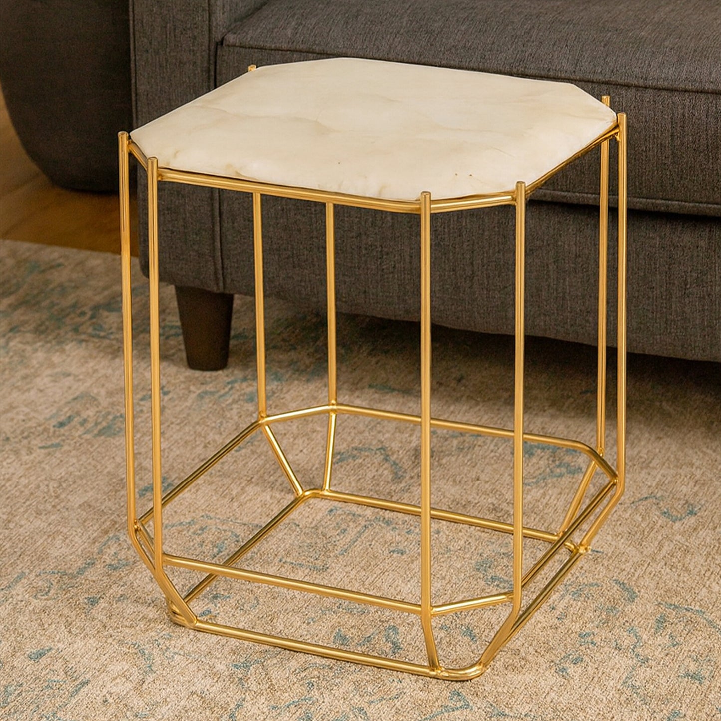 Dorchester White Quartz Gold Side Table