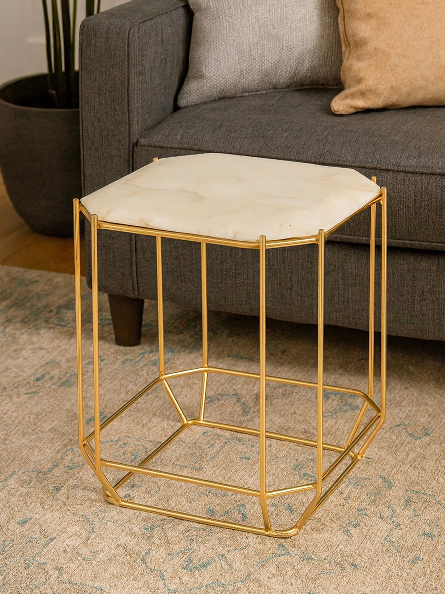 Dorchester White Quartz Gold Side Table