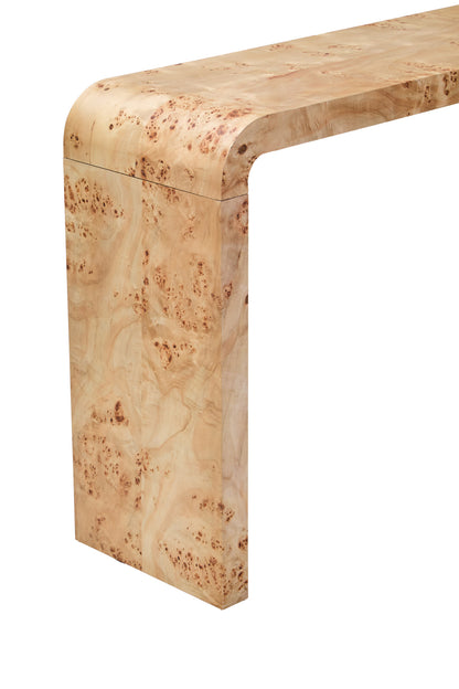 Aspen Curved Burl Wood Console Table