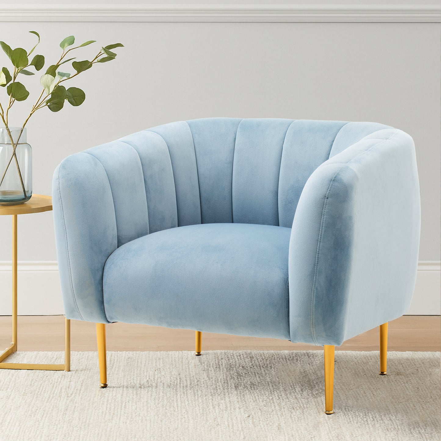Jasmine Blue Velvet Gold Leg Armchair