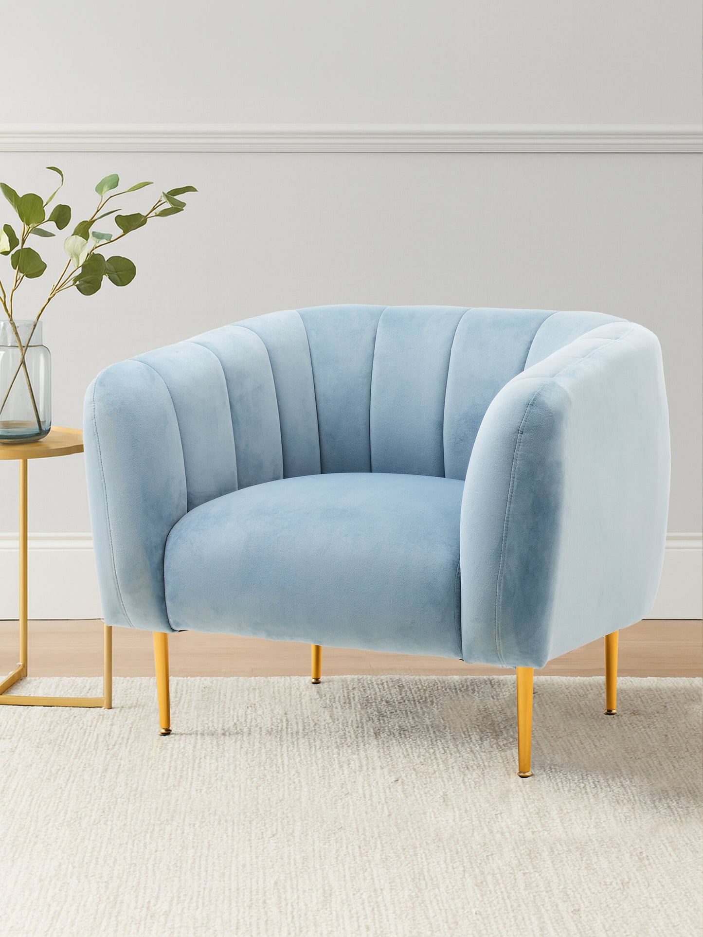 Jasmine Blue Velvet Gold Leg Armchair