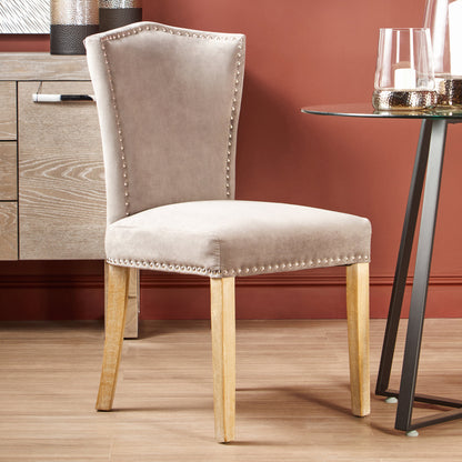 Davenport Luxe Grey Velvet Dining Chair with Antique Legs