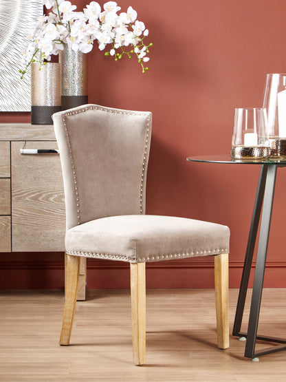 Davenport Luxe Grey Velvet Dining Chair with Antique Legs