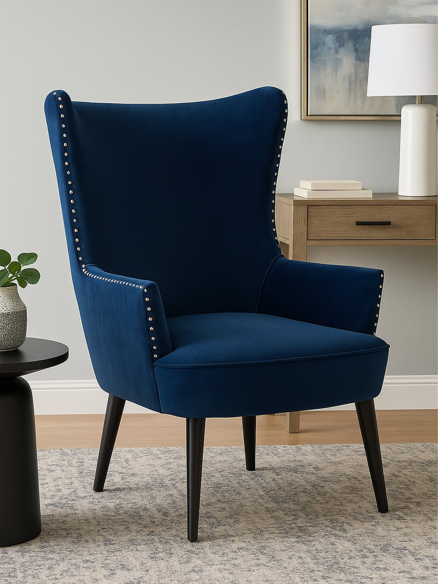 Hadley Blue Velvet Wingback Lounge Chair