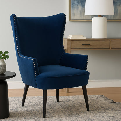 Hadley Blue Velvet Wingback Lounge Chair