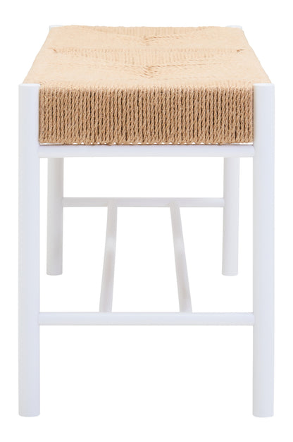 Bali Large Natural Rope and White Wood Bench
