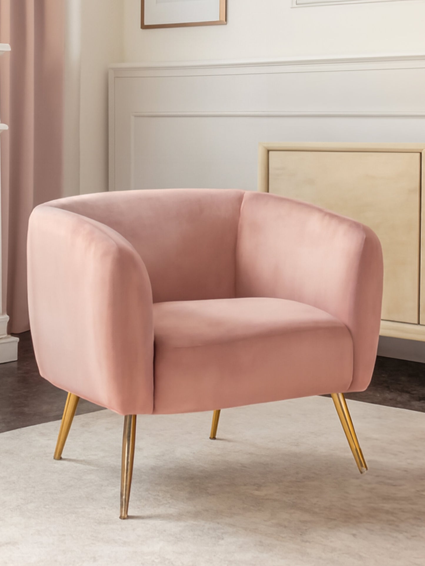 Jasmine Pink Velvet Gold Leg Armchair