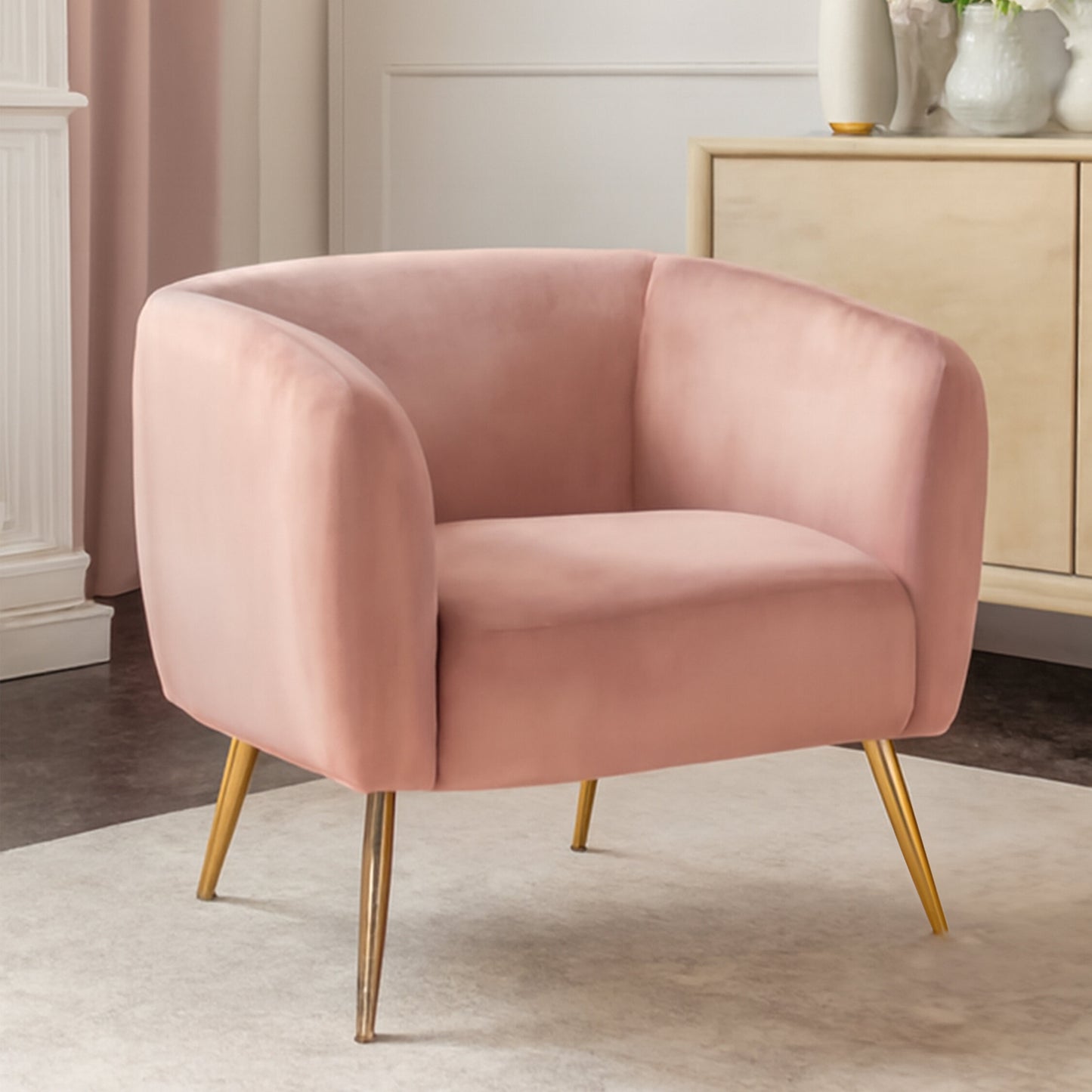 Jasmine Pink Velvet Gold Leg Armchair