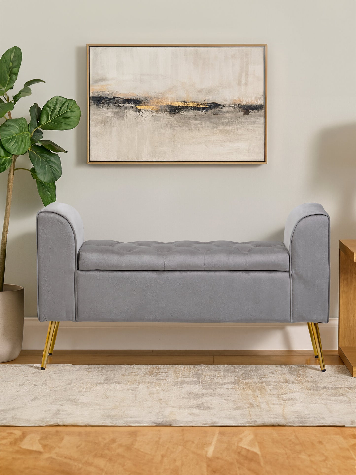 Marylin Grey Velvet Upholstered Storage Bench