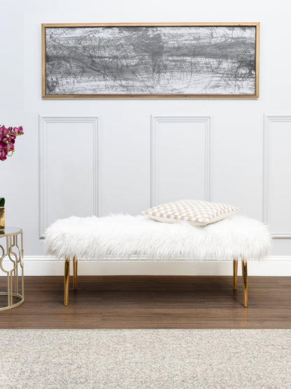Heidi Fur Effect Bench with Gold Legs