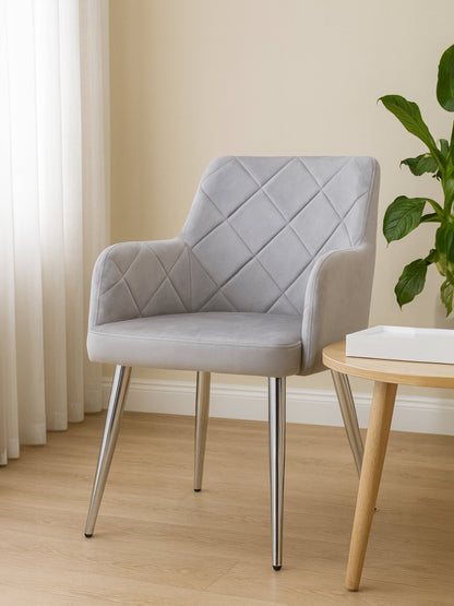 Lorena Mink Velvet Quilted Dining Chair with Chrome Finish Legs