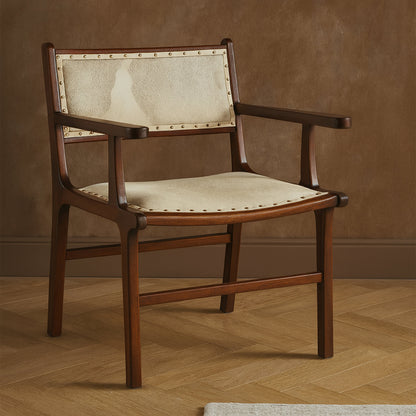 Nepal Leather and Teak Wood Dining Chair