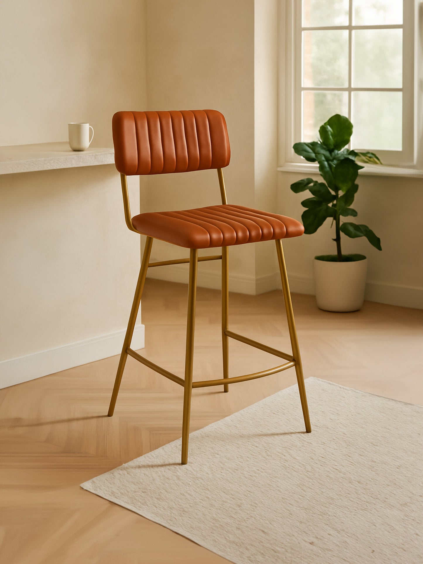 Buffalo Tan Leather Bar Chair With Gold Finish Frame