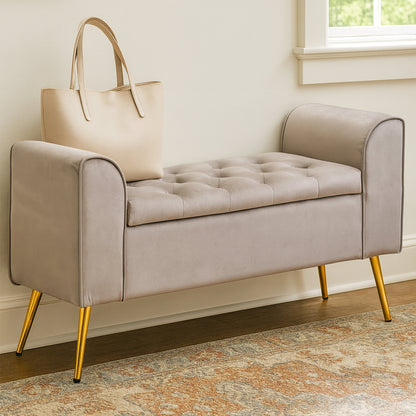 Marylin Mink Velvet Upholstered Storage Bench