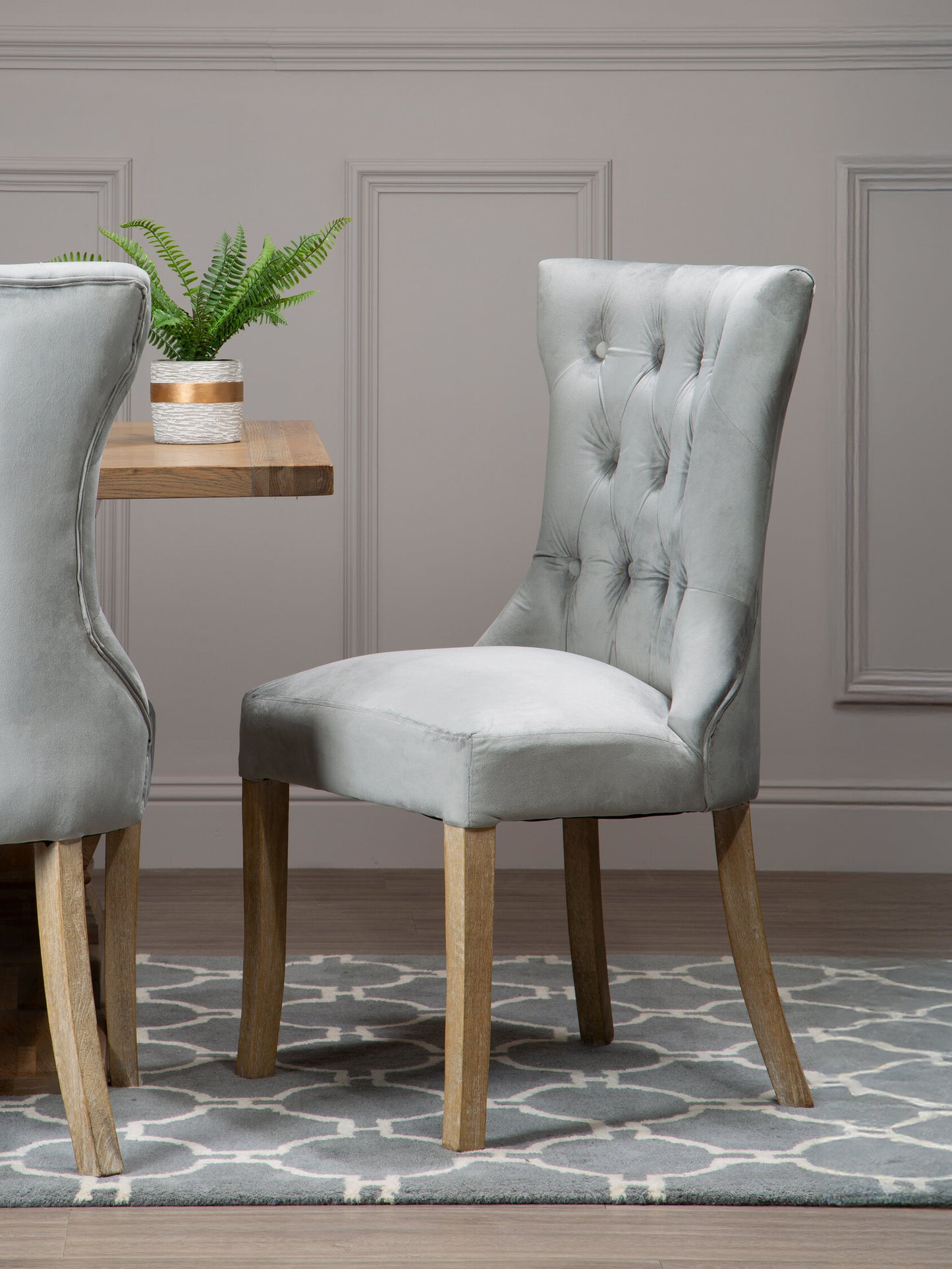 Davenport Luxe Grey Velvet Buttoned Dining Chair