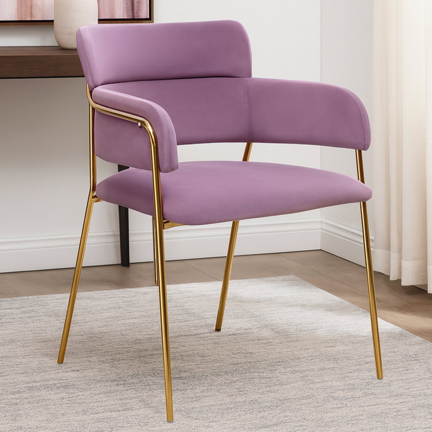 Lorena Pink Velvet Gold Leg Dining Chair