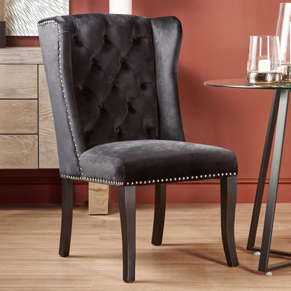 Davenport Luxe Black Velvet Dining Chair with Dark Legs