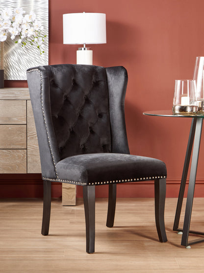 Davenport Luxe Black Velvet Dining Chair with Dark Legs