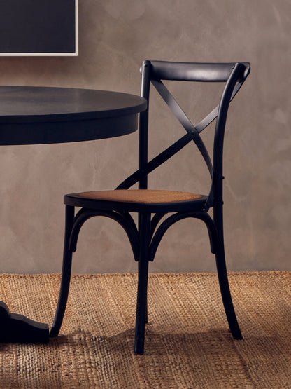 Farmhouse Oak Wood and Rattan Dining Chair