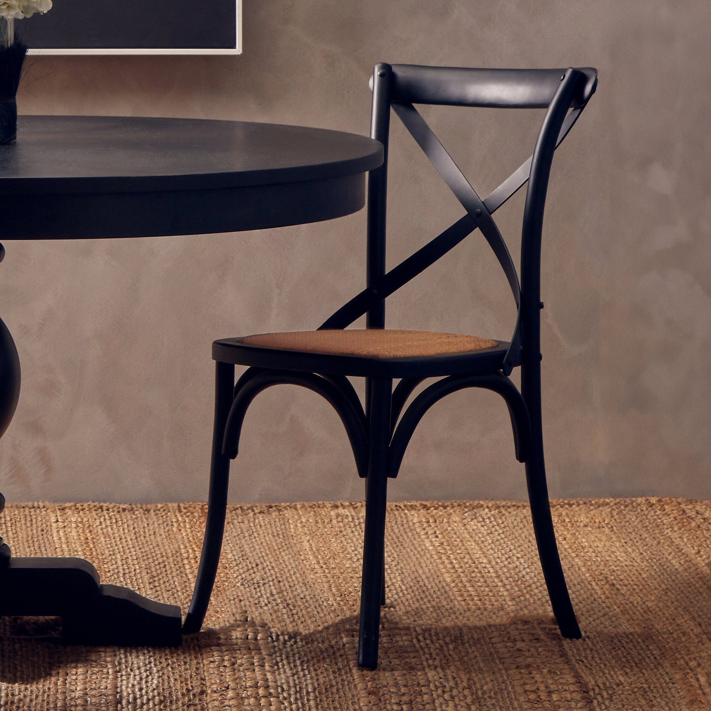 Farmhouse Oak Wood and Rattan Dining Chair