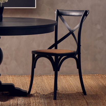Farmhouse Oak Wood and Rattan Dining Chair