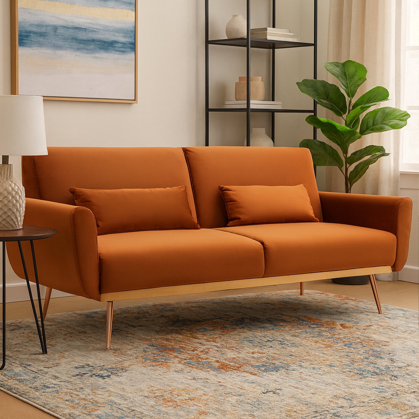 Jasmine Burnt Orange Velvet Sofa Bed