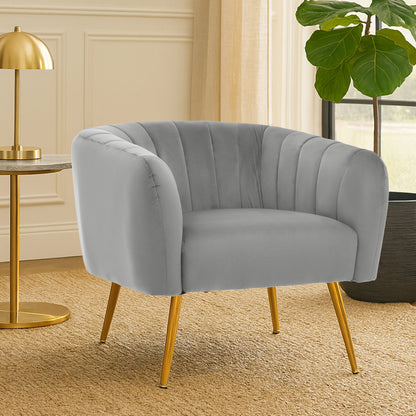 Mia Grey Velvet Luxe Channel Tufted Accent Chair