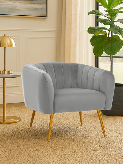 Mia Grey Velvet Luxe Channel Tufted Accent Chair