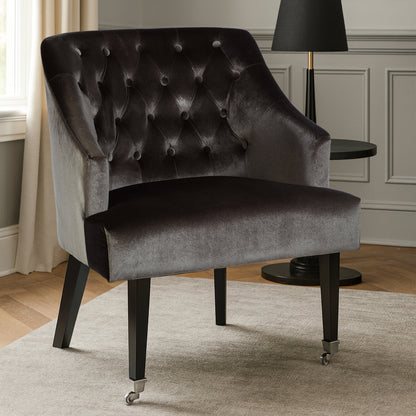 Charles Luxe Grey Velvet Button-Back Armchair