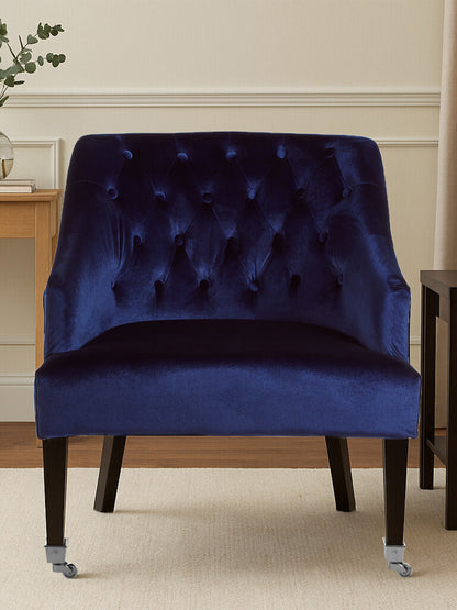 Charles Industrial Blue Velvet Button-Back Lounge Armchair